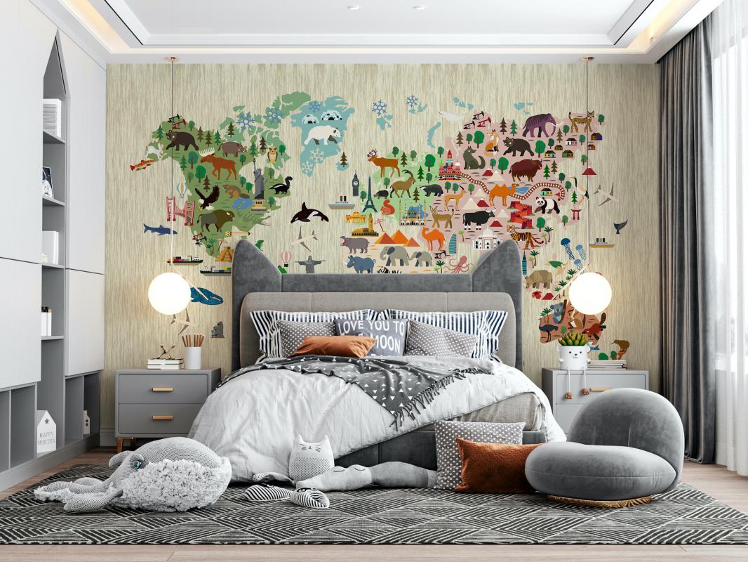 Dünya Haritası Çocuk Odası Duvar Kağıdı