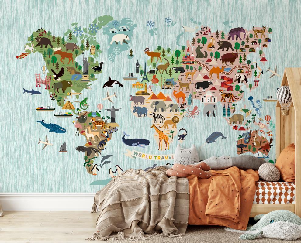 Dünya Haritası Çocuk Odası Duvar Kağıdı