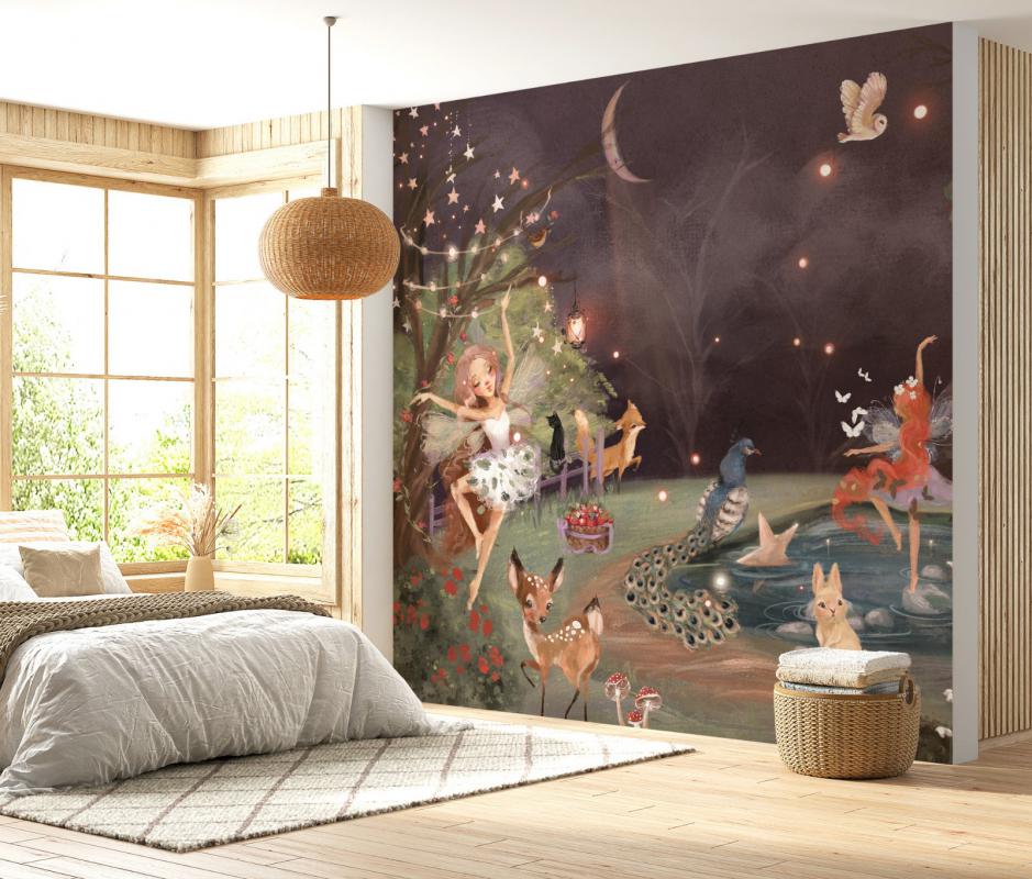 Peri Kızı ve Hayvanlar Çocuk Odası Duvar Kağıdı