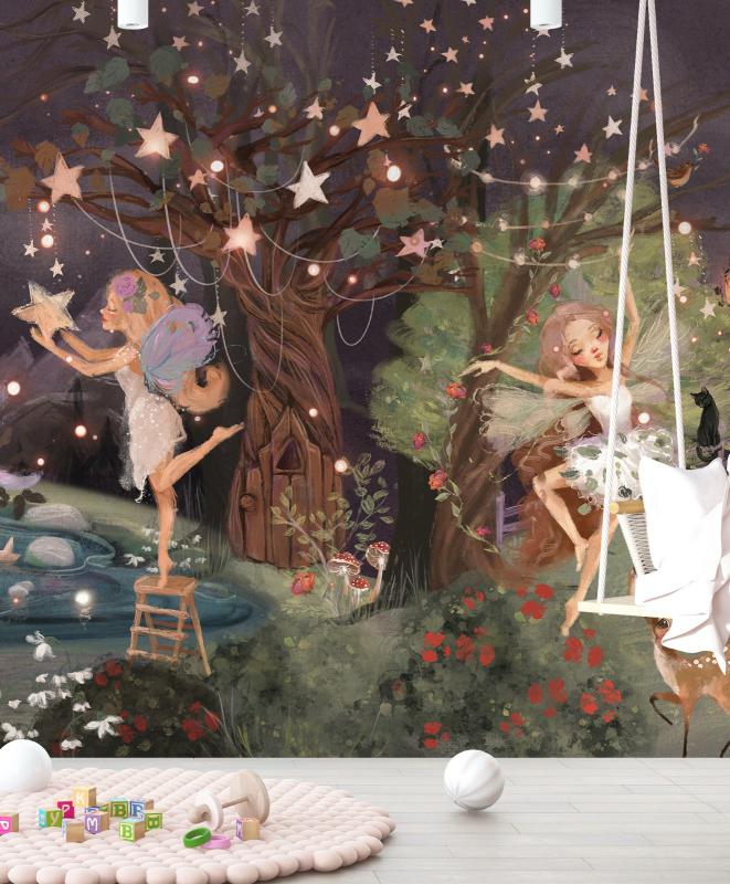 Peri Kızı ve Hayvanlar Çocuk Odası Duvar Kağıdı