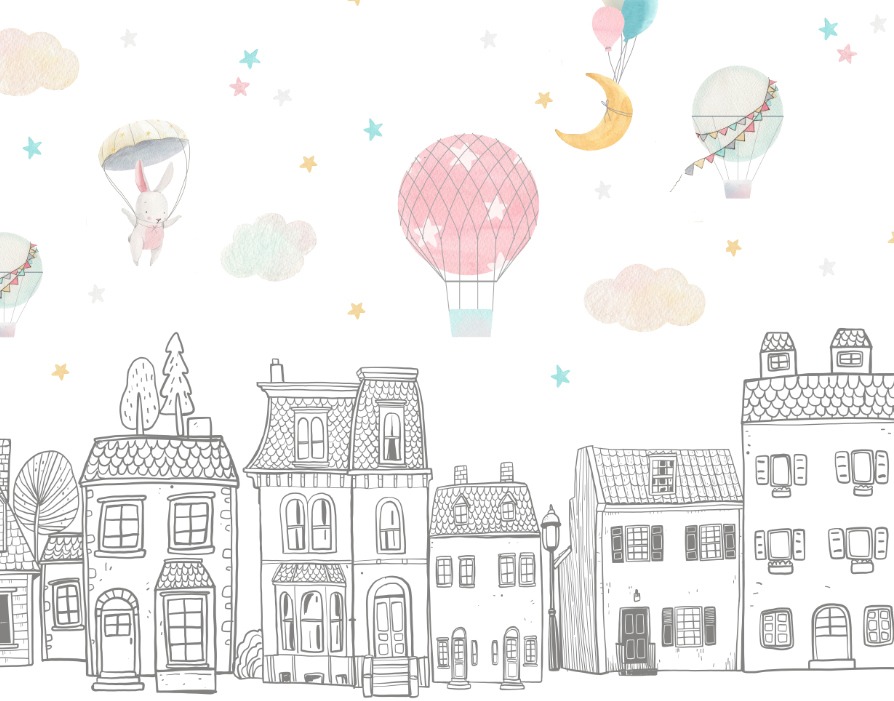 Balon ve Şehir Çocuk Odası Duvar Kağıdı