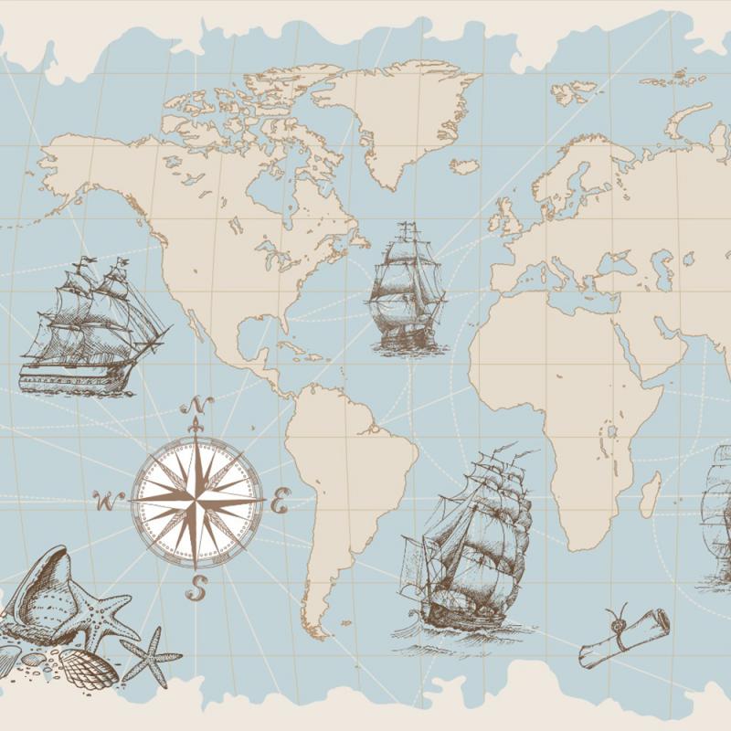Harita ve Gemi Çocuk Odası Duvar Kağıdı
