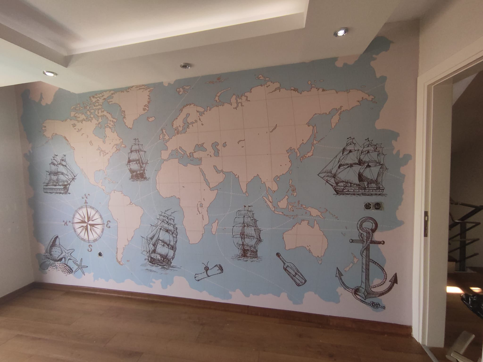 Harita ve Gemi Çocuk Odası Duvar Kağıdı