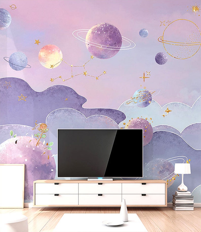 Mor ve Pembe Gezegenler Çocuk Odası Duvar Kağıdı