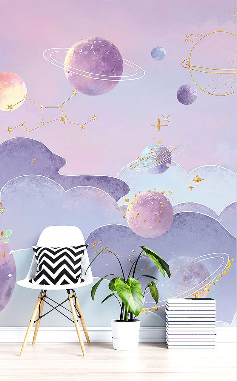 Mor ve Pembe Gezegenler Çocuk Odası Duvar Kağıdı