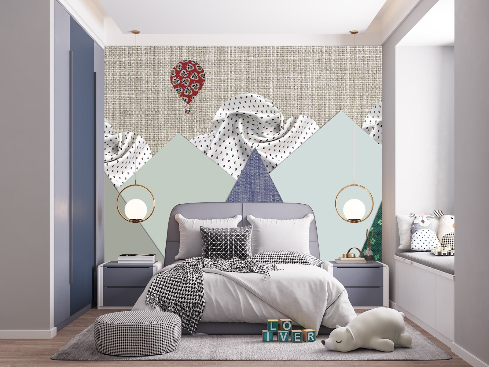 Dağ Desenli Çocuk Odası Duvar Kağıdı