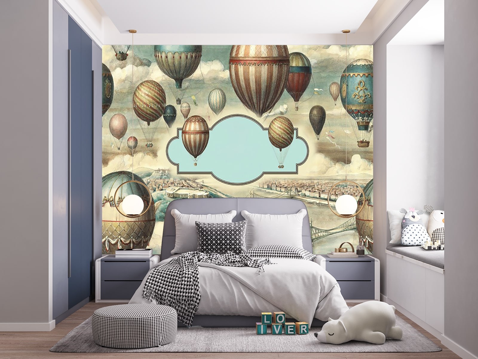 Balon Desenli Çocuk Odası Duvar Kağıdı