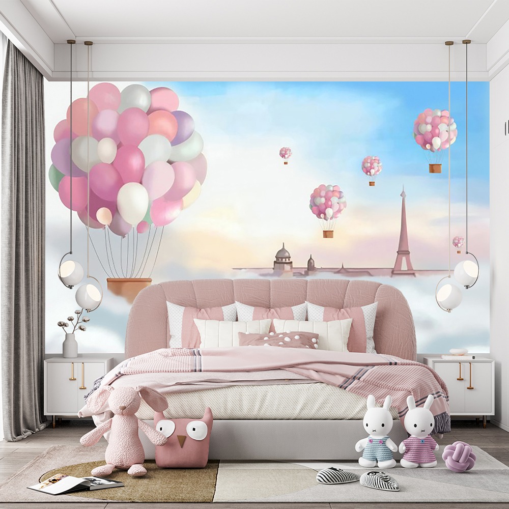 Pembe%20Uçan%20Balonlar%20Çocuk%20Odası%20Duvar%20Kağıdı
