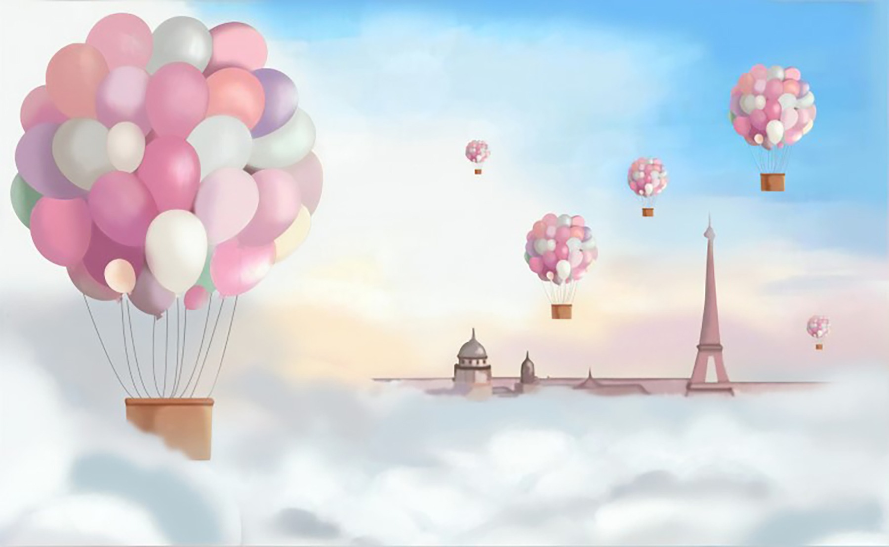 Pembe%20Uçan%20Balonlar%20Çocuk%20Odası%20Duvar%20Kağıdı