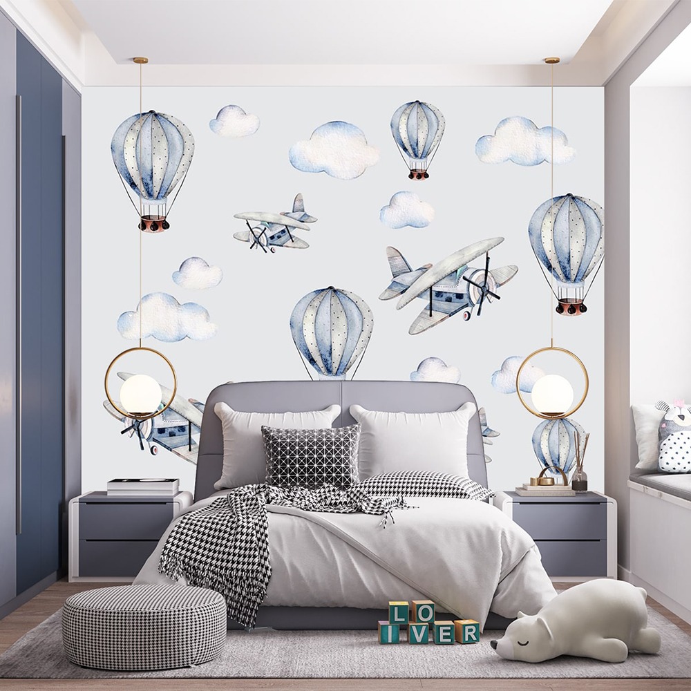 Balonar ve Uçaklar Çocuk Odası Duvar Kağıdı