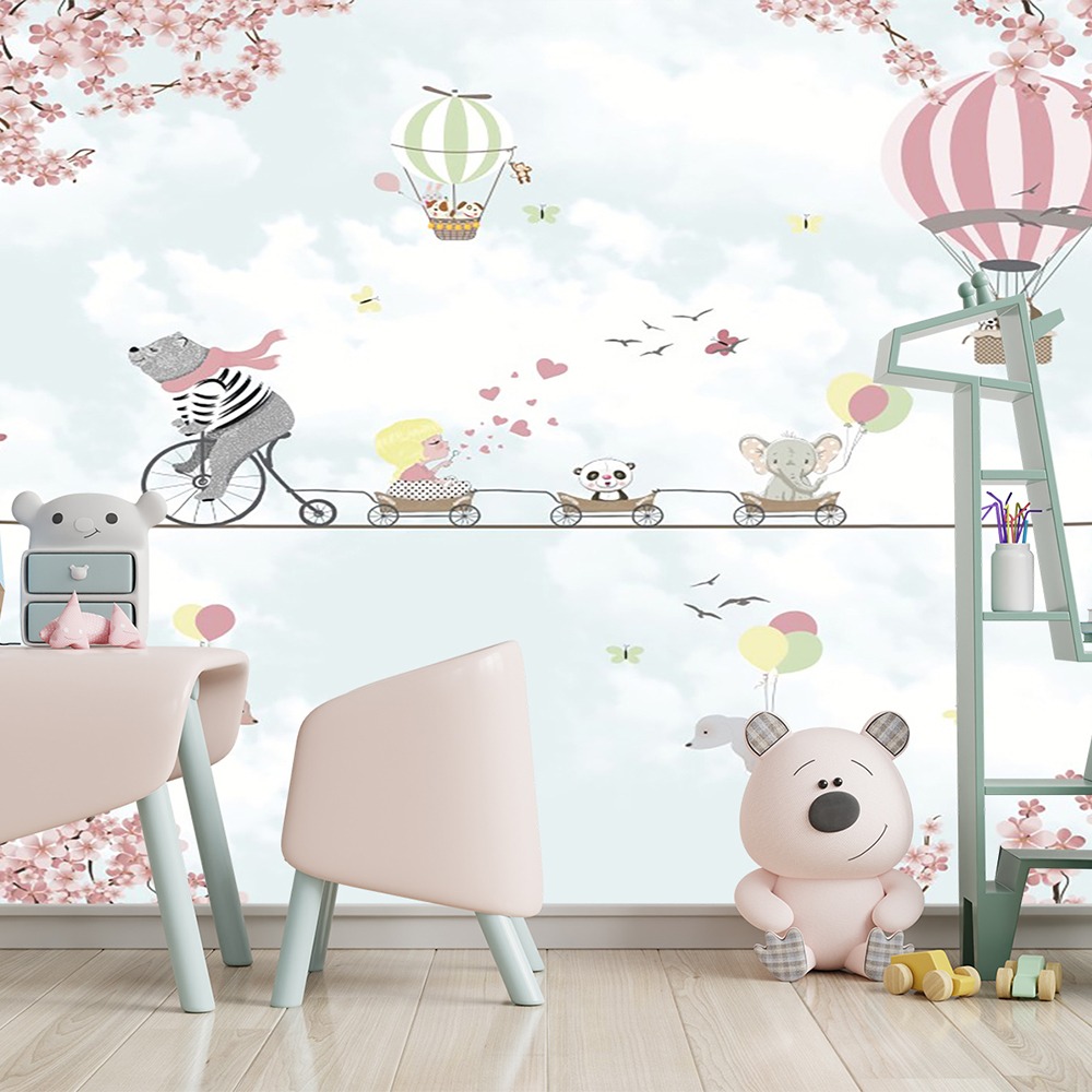İp Üstünde Hayvanlar Çocuk Odası Duvar Kağıdı