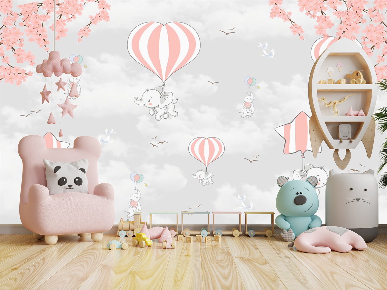 Yıldızlar ve Balonlar Çocuk Odası Duvar Kağıdı