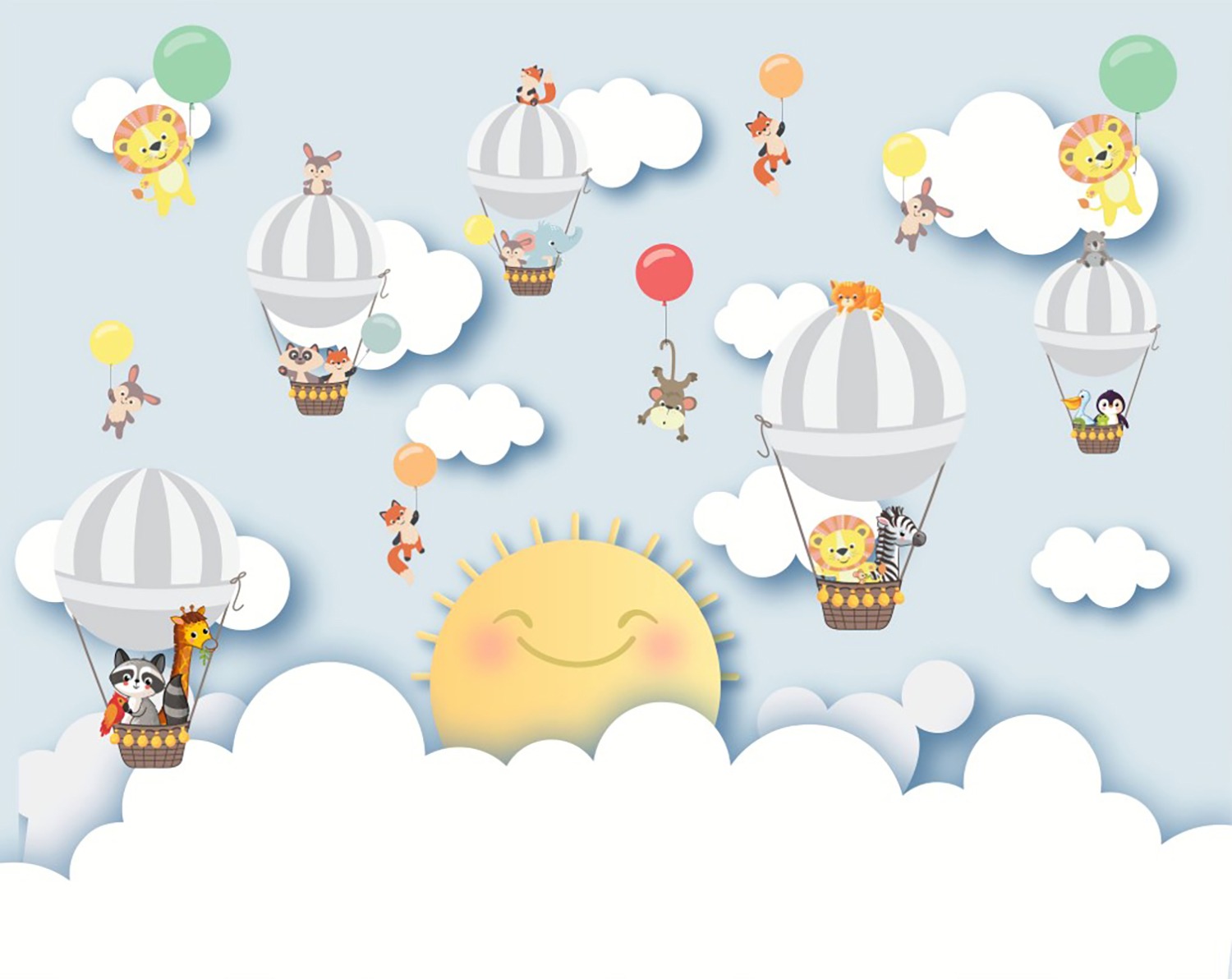 Güneş ve Balonlar Çocuk Odası Duvar Kağıdı