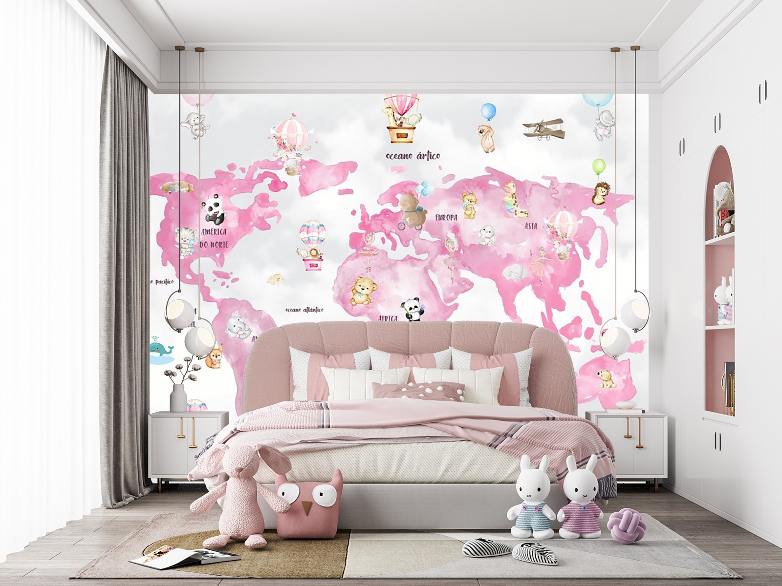 Eğitici Dünya Haritası Çocuk Odası Duvar Kağıdı