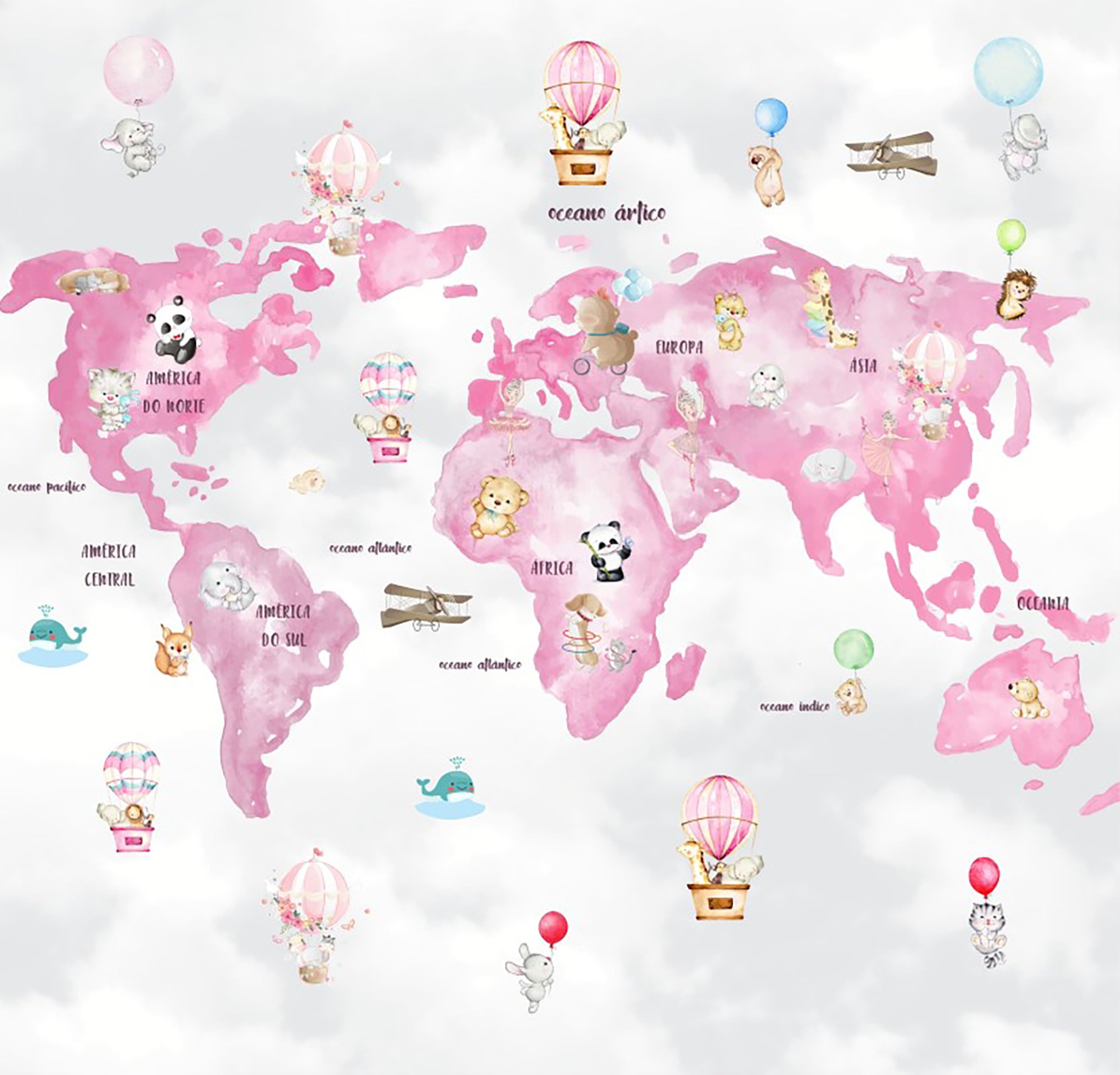 Eğitici Dünya Haritası Çocuk Odası Duvar Kağıdı