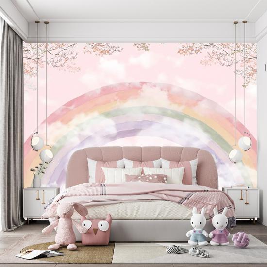 Pembe Gökkuşağı Çocuk Odası Duvar Kağıdı |  Gece Kids Room| Çocuk Odası Dekorasyonu