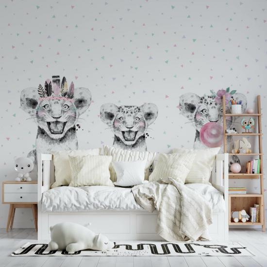 Sevimli Aslanlar Çocuk Odası Duvar Kağıdı |  Gece Kids Room| Çocuk Odası Dekorasyonu