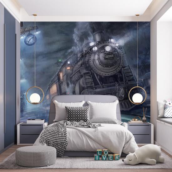 Tren Çocuk Odası Duvar Kağıdı |  Gece Kids Room| Çocuk Odası Dekorasyonu