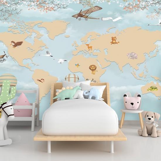 Dünya Haritası Çocuk Odası Duvar Kağıdı |  Gece Kids Room| Çocuk Odası Dekorasyonu