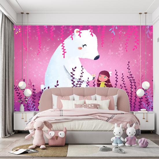 Ayı ve Kız Çocuk Odası Duvar Kağıdı |  Gece Kids Room| Çocuk Odası Dekorasyonu