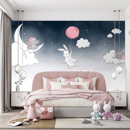 Bulut ve Tavşanlar Çocuk Odası Duvar Kağıdı |  Gece Kids Room| Çocuk Odası Dekorasyonu
