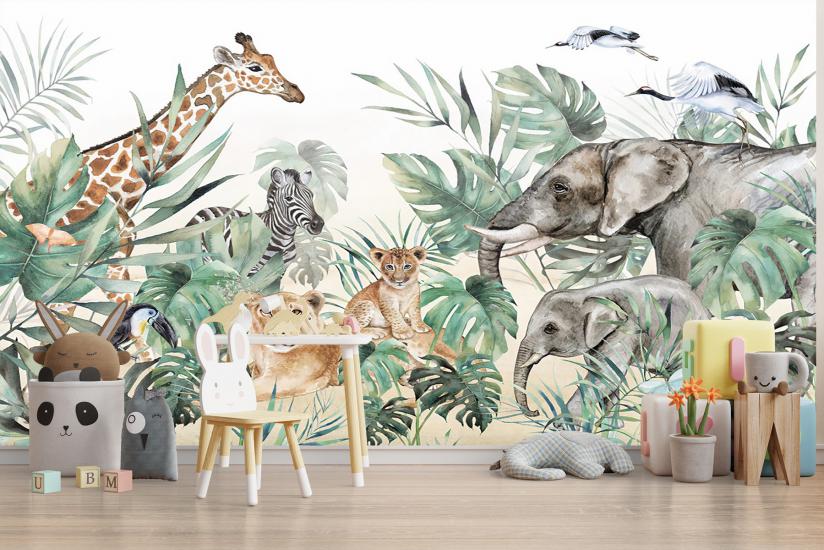 Safari Çocuk Odası Duvar Kağıdı |  Gece Kids Room| Çocuk Odası Dekorasyonu