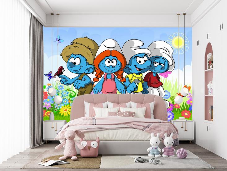 Şirinler Çocuk Odası Duvar Kağıdı |  Gece Kids Room| Çocuk Odası Dekorasyonu