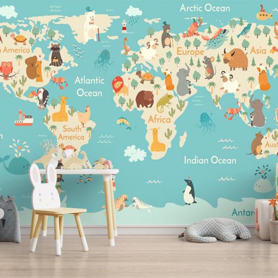 Dünya Haritası Çocuk Odası Duvar Kağıdı |  Gece Kids Room| Çocuk Odası Dekorasyonu