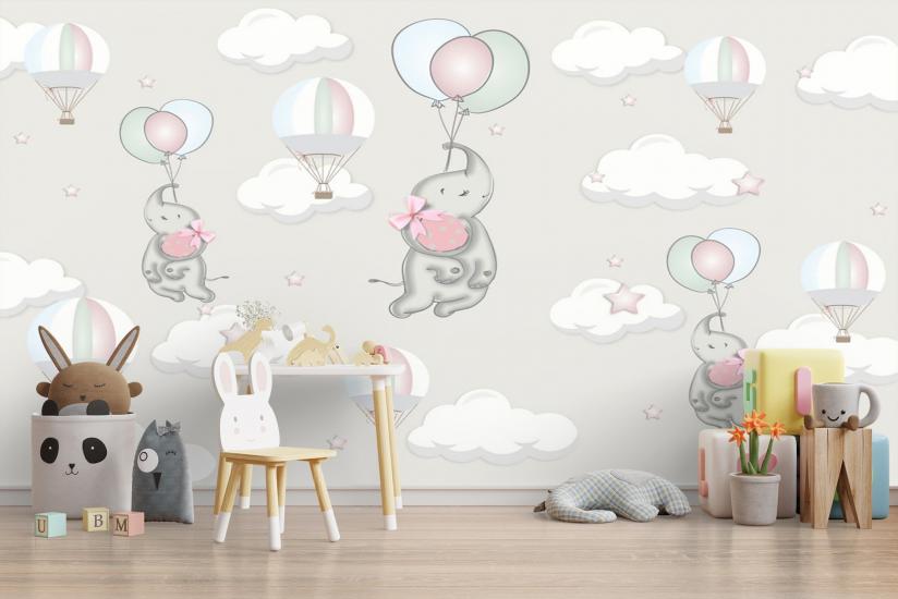 Uçan Filler Çocuk Odası Duvar Kağıdı |  Gece Kids Room| Çocuk Odası Dekorasyonu