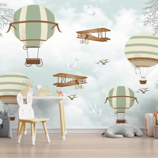 Balonlar ve Uçak Çocuk Odası Duvar Kağıdı |  Gece Kids Room| Çocuk Odası Dekorasyonu
