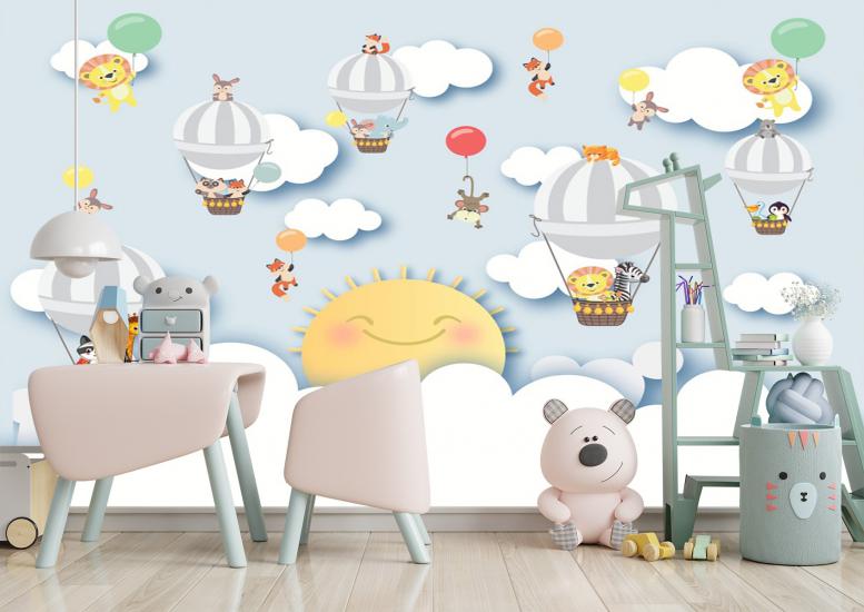 Güneş ve Balonlar Çocuk Odası Duvar Kağıdı |  Gece Kids Room| Çocuk Odası Dekorasyonu